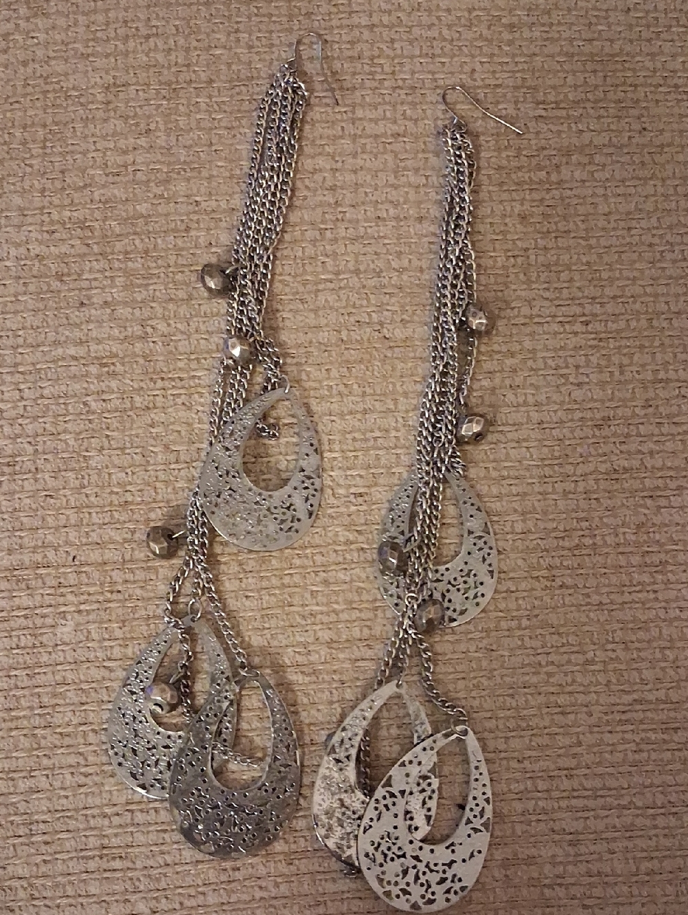 Delicate Silver Teardrop Multi-Chain Dangle Earrings